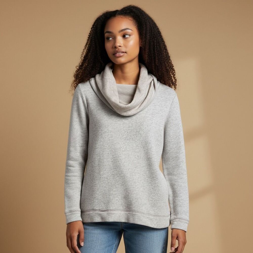 J.Crew Wool Blend Cowl Neck Pullover Sweater Gray Medium‎ Cozy Knit